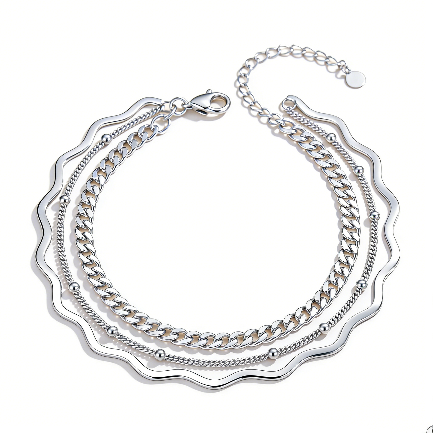 Multi-layer Wavy Edge Layered Silver Necklace