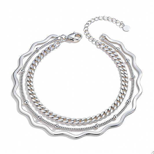 Multi-layer Wavy Edge Layered Silver Necklace