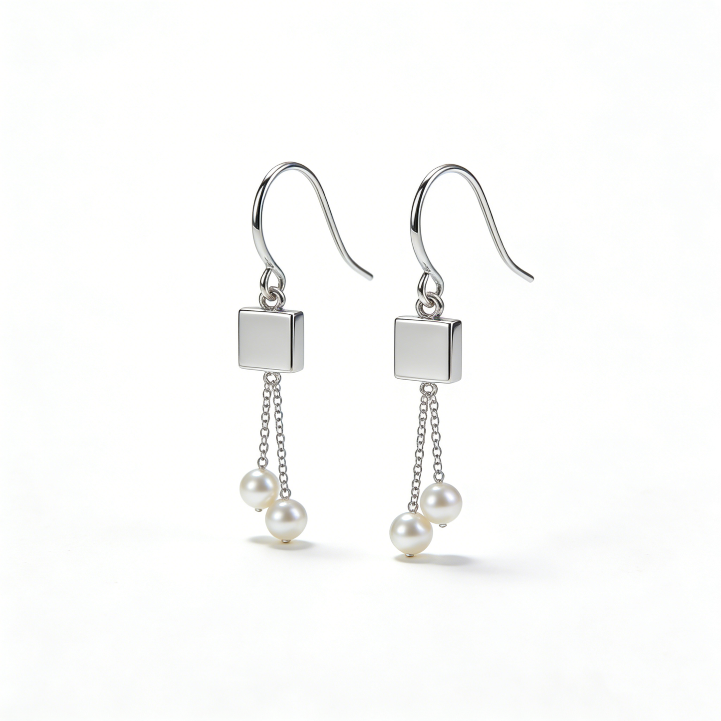 Square Double Pearl Tassel Ear Hooks