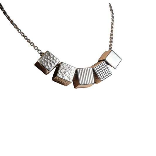 Multi-textured Square Patchwork Geometric Choker