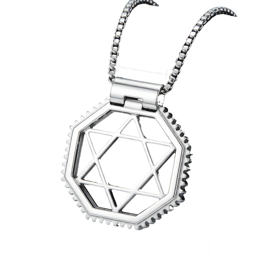 Gear-edged Hollow Star of David Octagonal Pendant Necklace