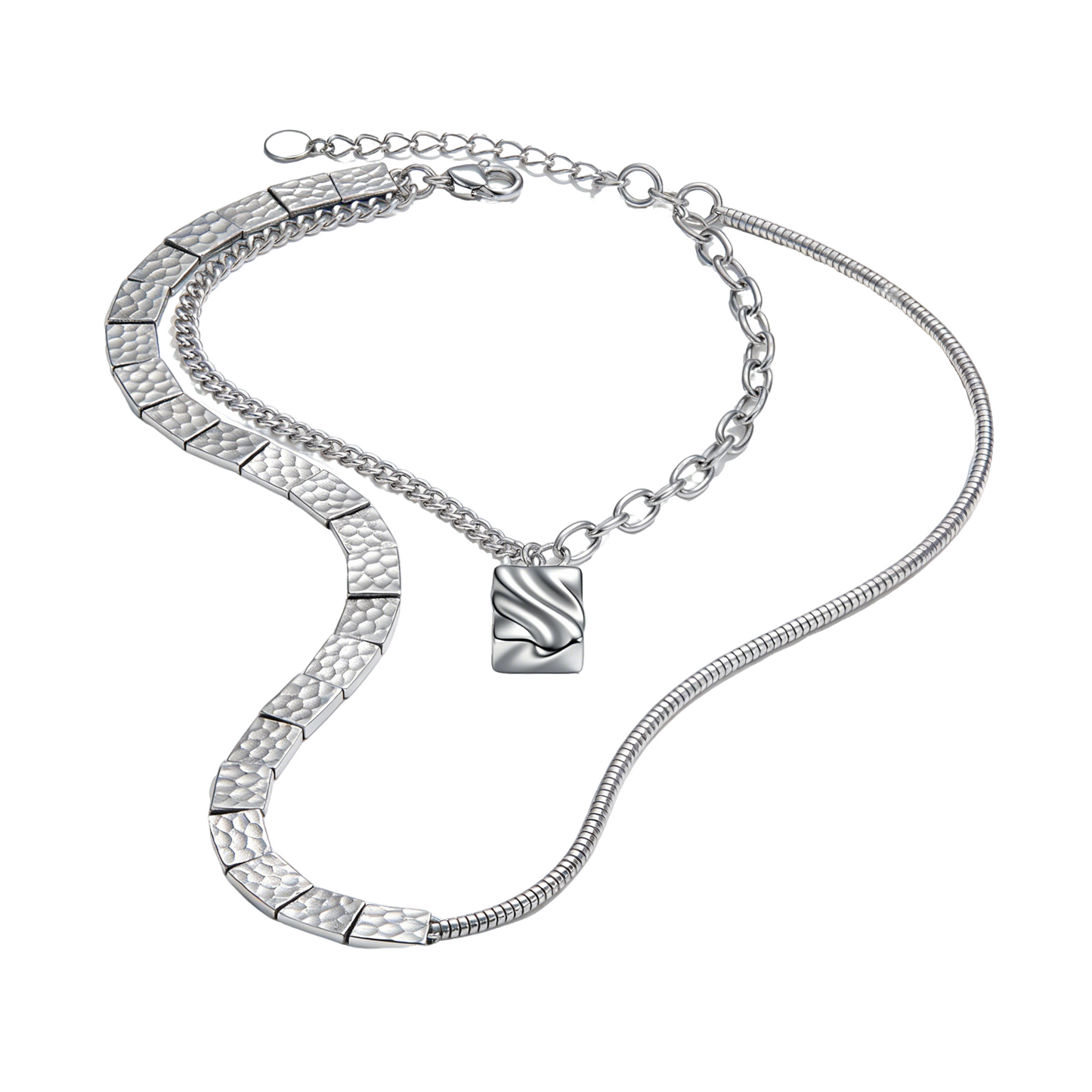 Three-layer Layered Textured Silver Necklace Set