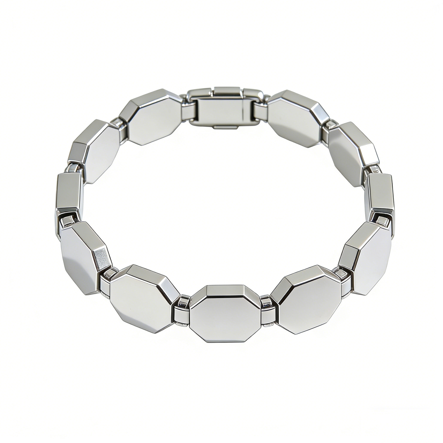 Octagonal Faceted Block Patchwork Silver Bracelet