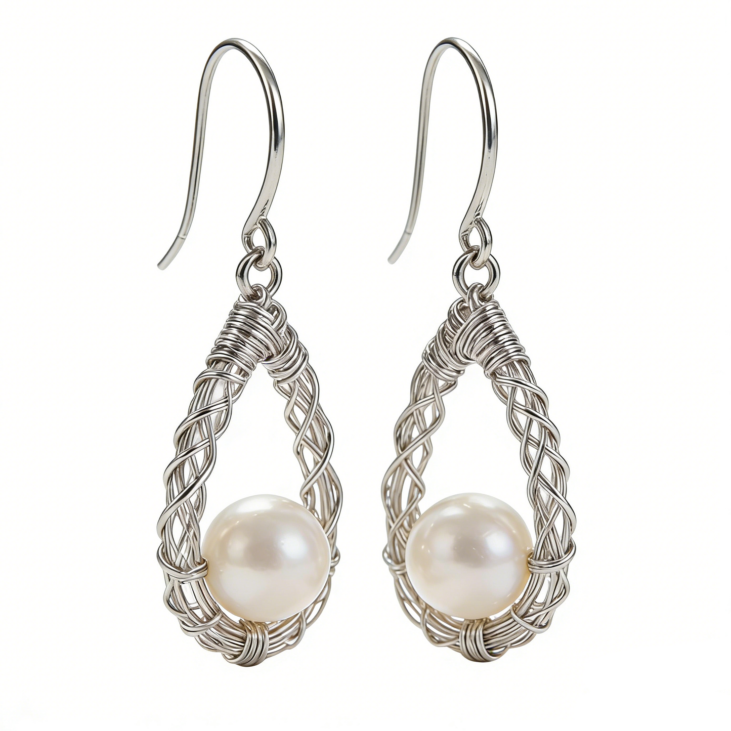 Woven Teardrop Frame Pearl Long Earrings