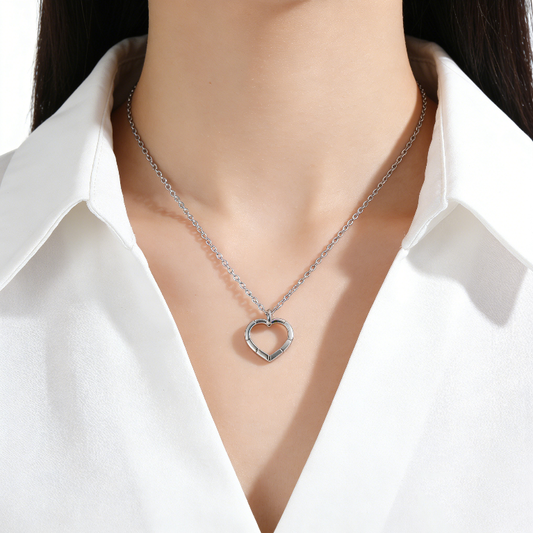 Hollow Patchwork Heart Pendant Minimalist Necklace