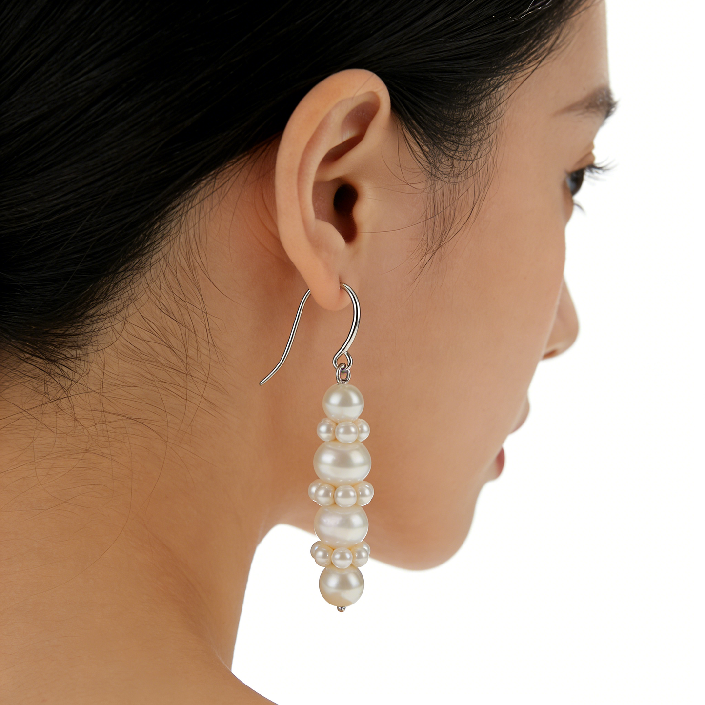 Pearl Stacked Column Long Earrings