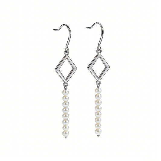 Minimalist Rhombus Pearl Tassel Ear Hooks