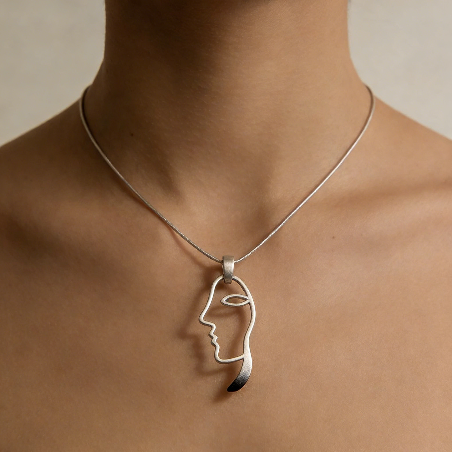 Abstract Face Silhouette Minimalist Art Pendant Necklace