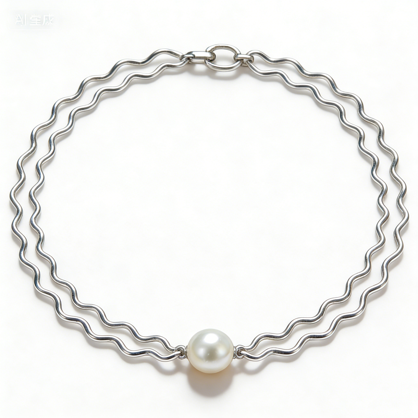 Double-layer Wave Chain Pearl Pendant Silver Choker