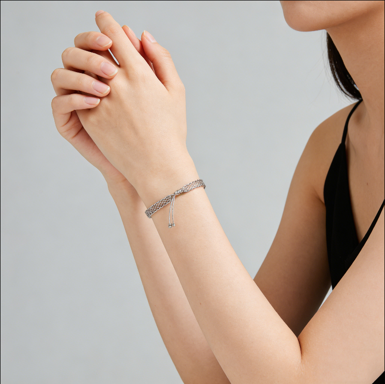 Adjustable Mesh Weave Minimalist Silver Bracelet