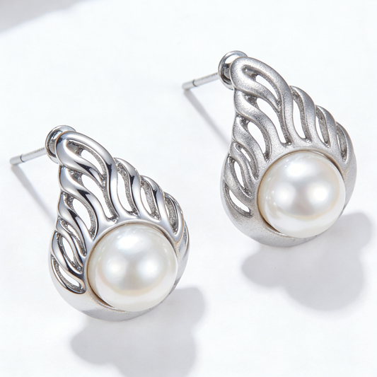 Niche Flame Texture Pearl Stud Earrings