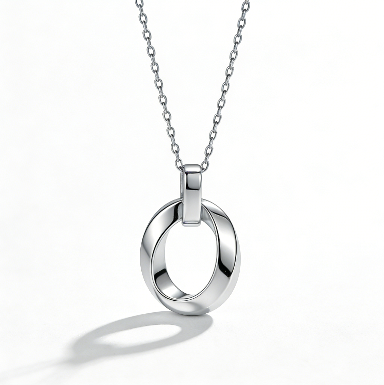 Minimalist Interlocking Double Ring Silver Necklace