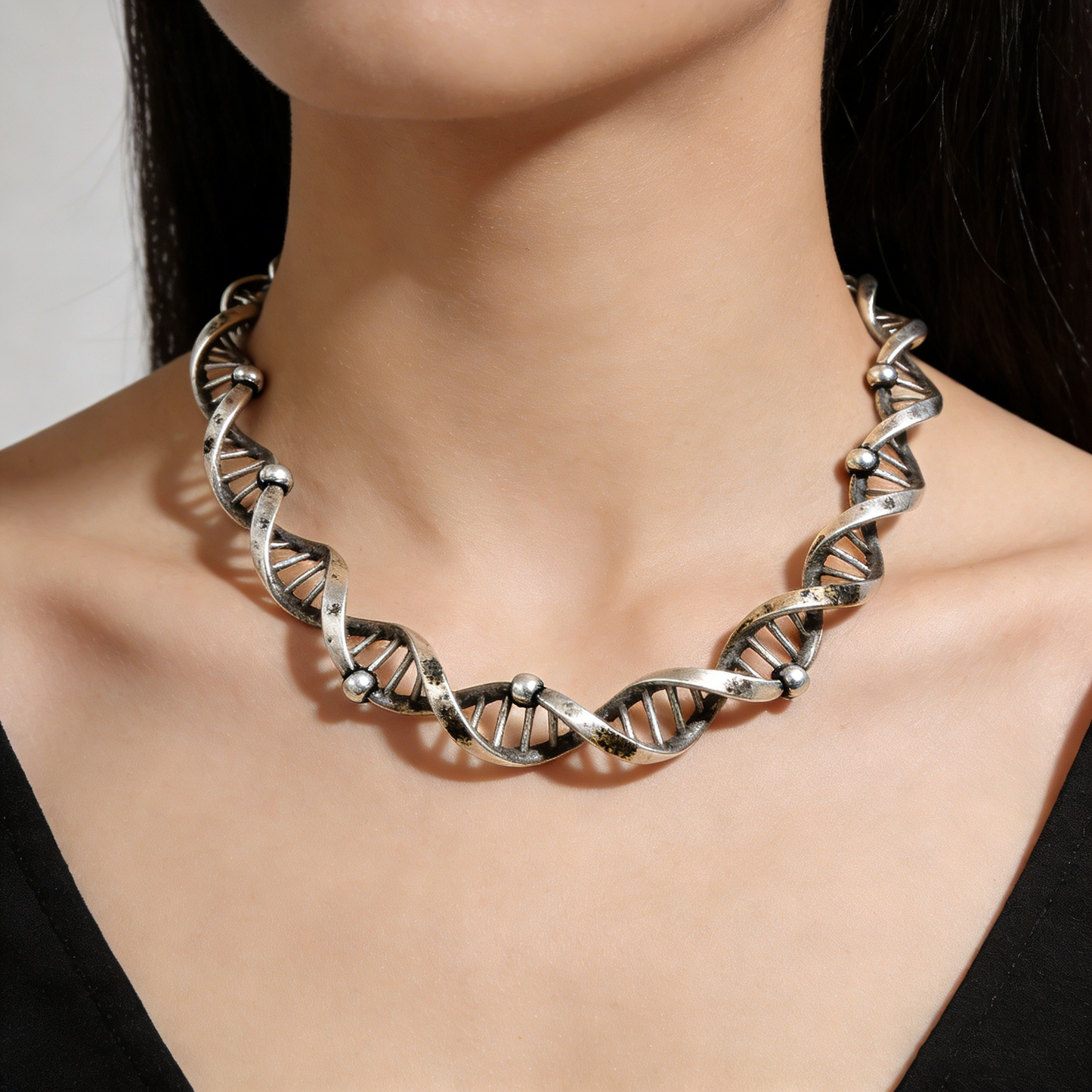 Vintage Silver DNA Double Helix Choker