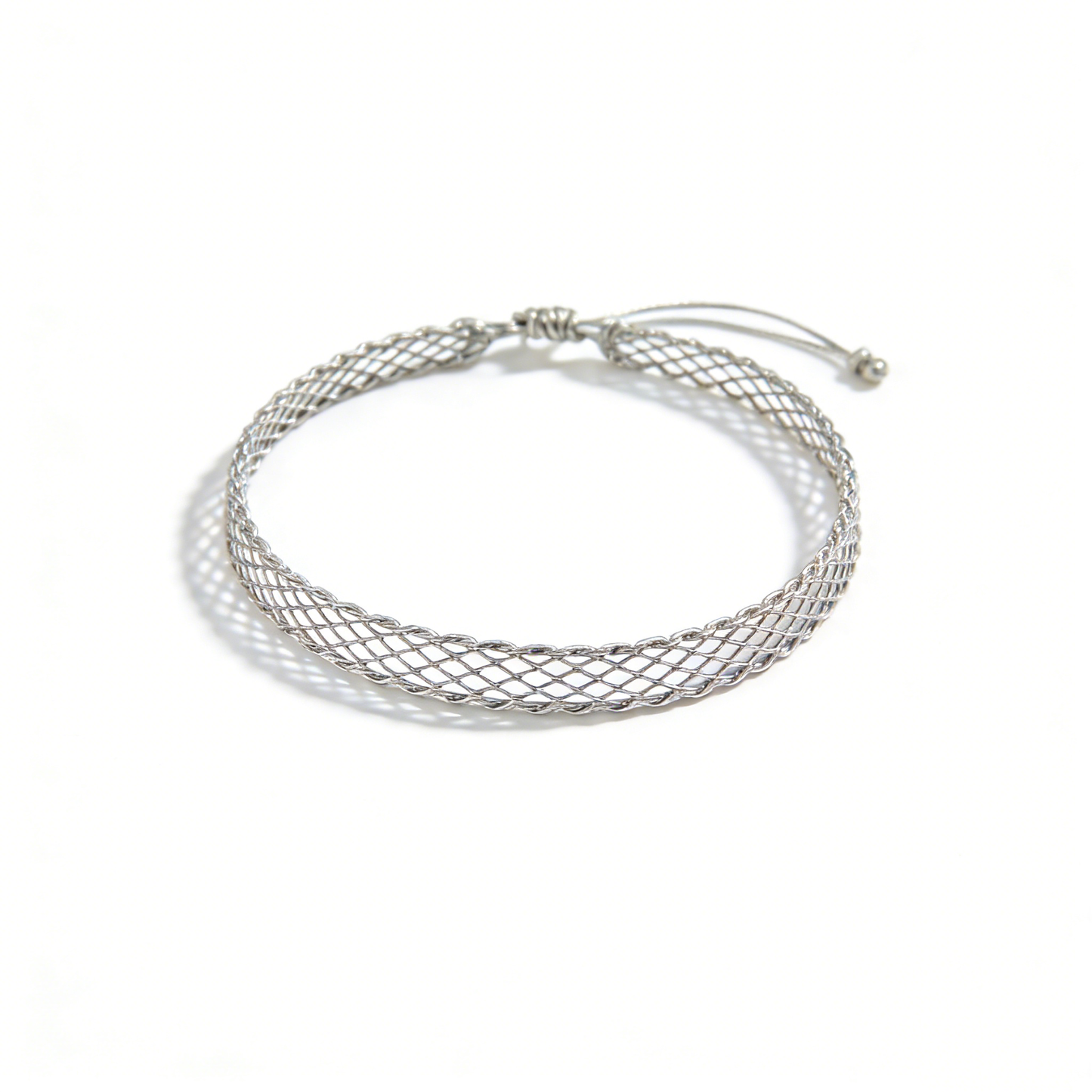 Adjustable Mesh Weave Minimalist Silver Bracelet