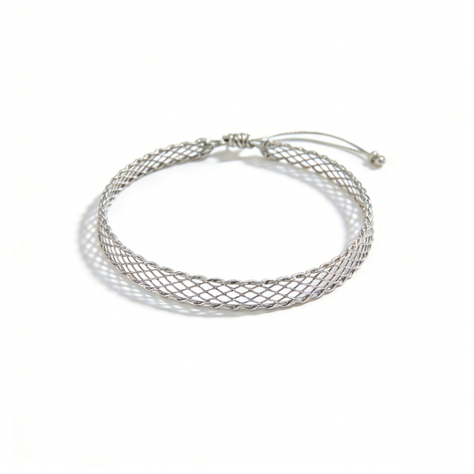 Adjustable Mesh Weave Minimalist Silver Bracelet
