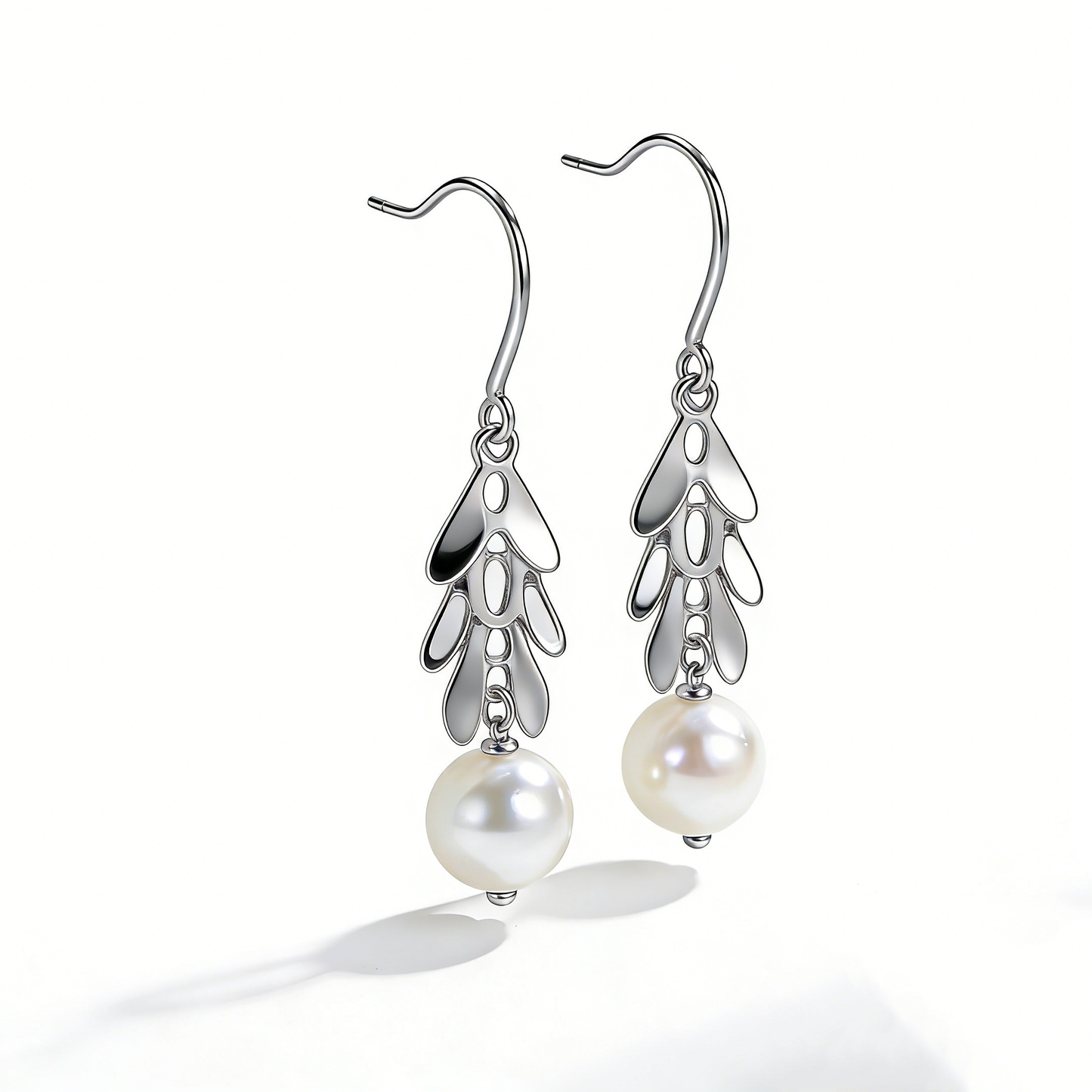 Dynamic Layered Leaf Pearl Drop Earrings